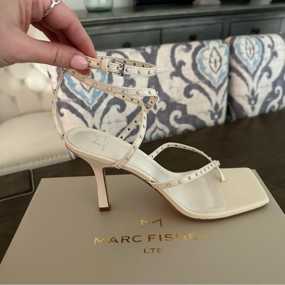 Marc Fisher White Studded Strappy Heeled Sandals